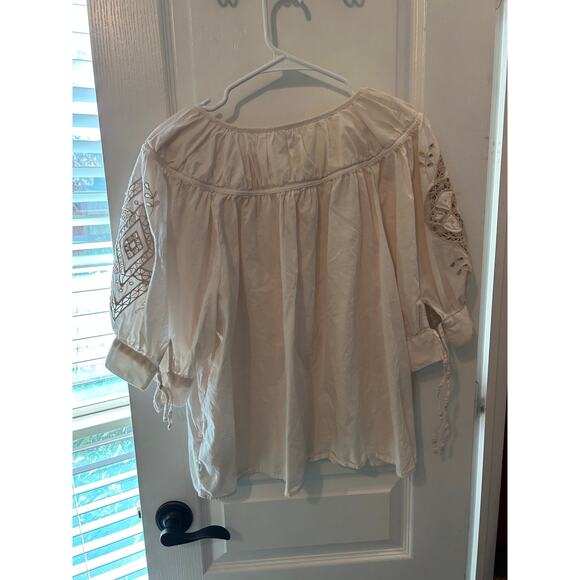 Old Navy Off-White Blouse Ethereal Ballet Core Boho Office Short Sleeve - Picture 2 of 6